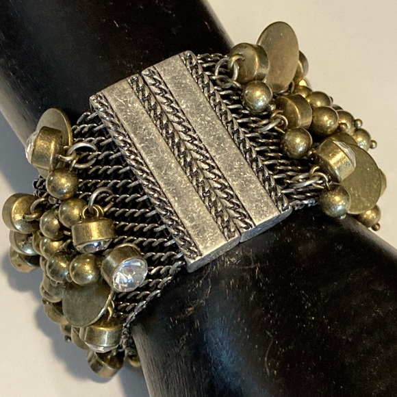 Anthropologie gold tone be-dazzled cuff bracelet - Picture 3 of 10